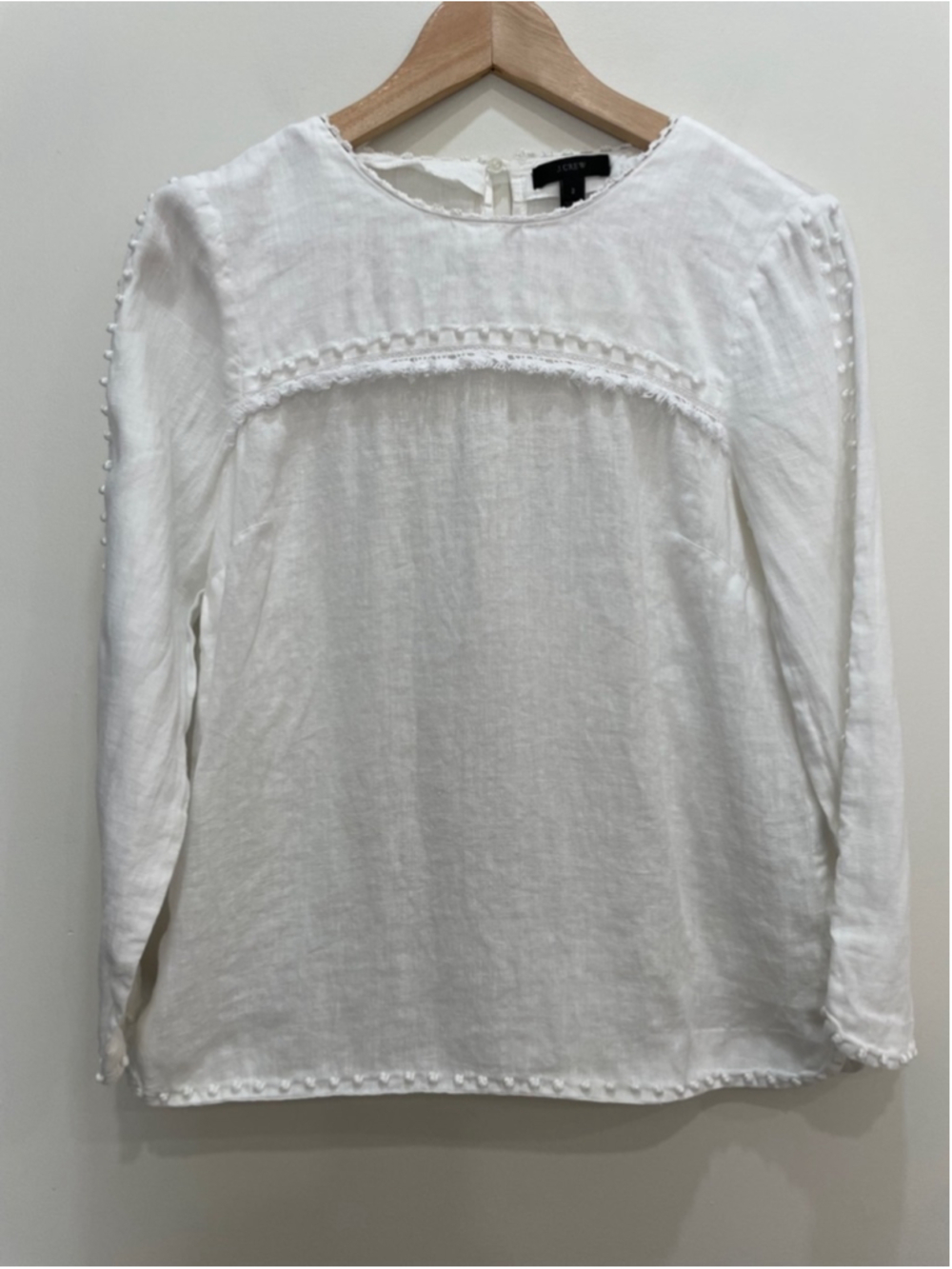J.Crew White 100% Linen Top 2 Embroidered Preppy Old Money Minimalist Edwardian